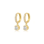 Jennifer Meyer Small Diamond Huggies with Small Illusion Set Diamond Drop in 18K Yellow Gold | Fine Earrings | Coveti