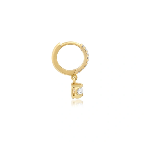 Jennifer Meyer Small Diamond Huggies with Small Illusion Set Diamond Drop in 18K Yellow Gold | Fine Earrings | Coveti