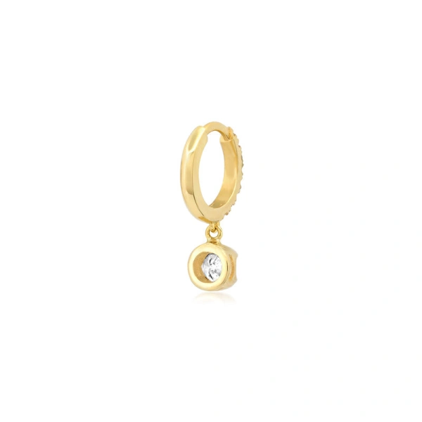 Jennifer Meyer Small Diamond Huggies with Small Illusion Set Diamond Drop in 18K Yellow Gold | Fine Earrings | Coveti