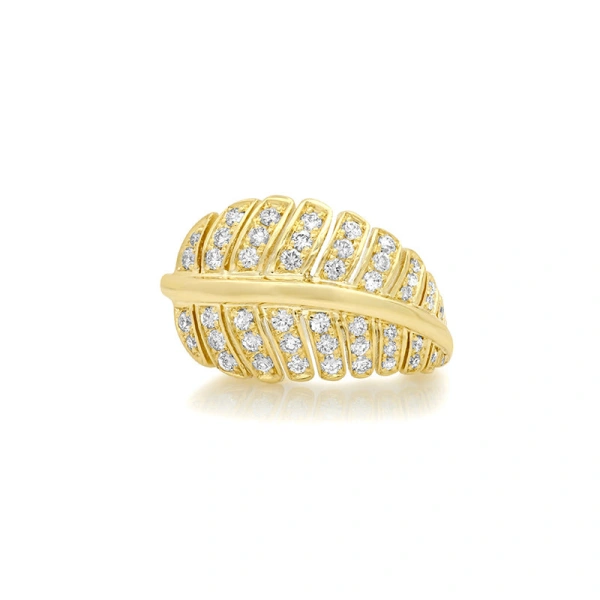 Jennifer Meyer Small Diamond Leaf Ring in 18K Yellow Gold | Fine Rings | Coveti