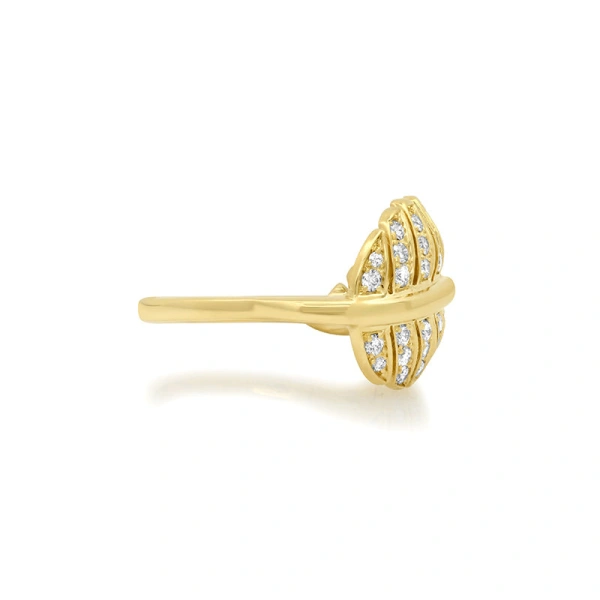 Jennifer Meyer Small Diamond Leaf Ring in 18K Yellow Gold | Fine Rings | Coveti