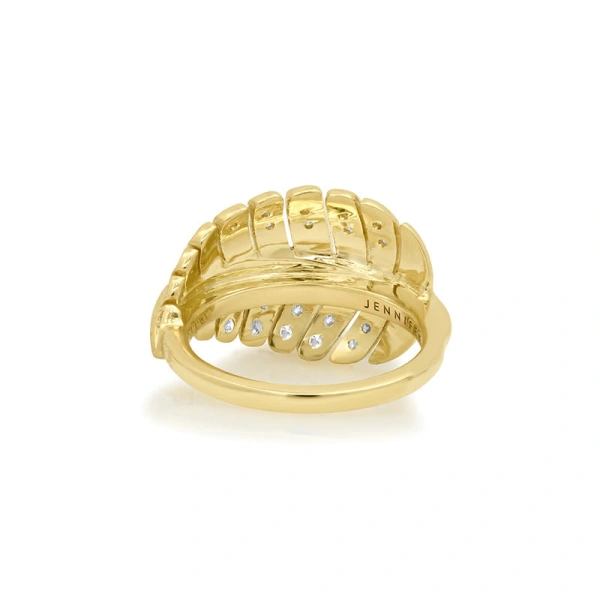 Jennifer Meyer Small Diamond Leaf Ring in 18K Yellow Gold | Fine Rings | Coveti