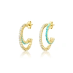 Jennifer Meyer Small Double 4 Prong Diamond and Turquoise Hoops in 18K Yellow Gold | Fine Earrings | Coveti