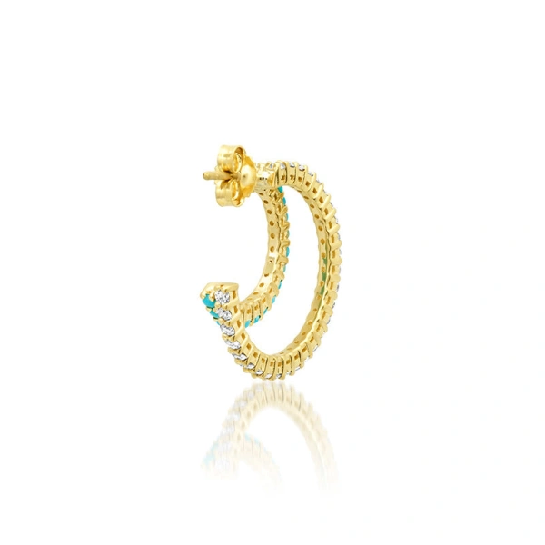 Jennifer Meyer Small Double 4 Prong Diamond and Turquoise Hoops in 18K Yellow Gold | Fine Earrings | Coveti