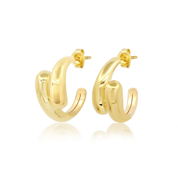 Jennifer Meyer Small Double Dome Hoops in 18K Yellow Gold | Fine Earrings | Coveti