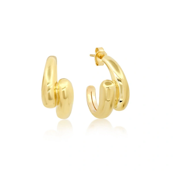 Jennifer Meyer Small Double Dome Hoops in 18K Yellow Gold | Fine Earrings | Coveti