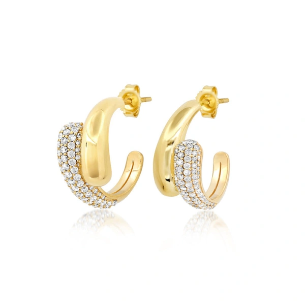 Jennifer Meyer Small Double Dome Hoops with Diamond Accent in 18K Yellow Gold | Fine Earrings | Coveti