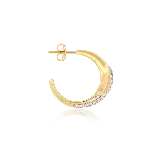 Jennifer Meyer Small Double Dome Hoops with Diamond Accent in 18K Yellow Gold | Fine Earrings | Coveti