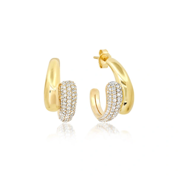Jennifer Meyer Small Double Dome Hoops with Diamond Accent in 18K Yellow Gold | Fine Earrings | Coveti
