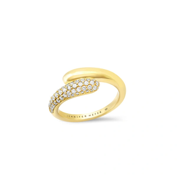 Small Double Dome Ring with Diamond Pave Accent in 18K Yellow Gold