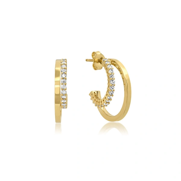 Jennifer Meyer Small Double Hoops with 4 Prong Diamond Accent in 18K Yellow Gold | Fine Earrings | Coveti