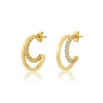 Jennifer Meyer Small Double Hoops with 4 Prong Diamond Accent in 18K Yellow Gold | Fine Earrings | Coveti