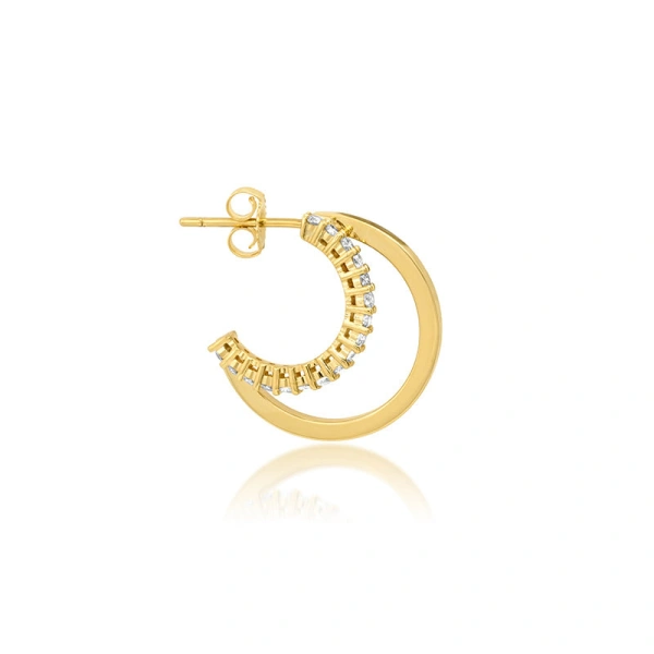 Jennifer Meyer Small Double Hoops with 4 Prong Diamond Accent in 18K Yellow Gold | Fine Earrings | Coveti