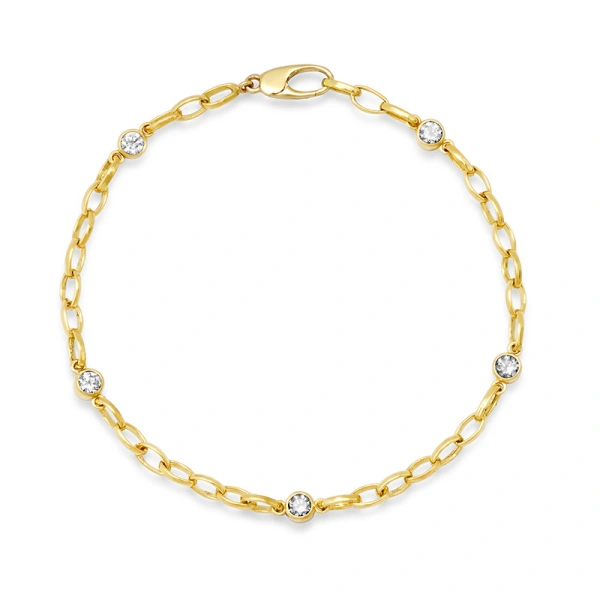 Small Edith Link Bracelet with 5 Diamond Bezel Accents in 18K Yellow Gold