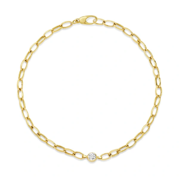 Small Edith Link Bracelet with Single Diamond Bezel Accent in 18K Yellow Gold