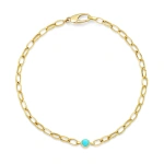 Jennifer Meyer Small Edith Link Bracelet with Single Turquoise Bezel Accent in 18K Yellow Gold | Fine Bracelets | Coveti
