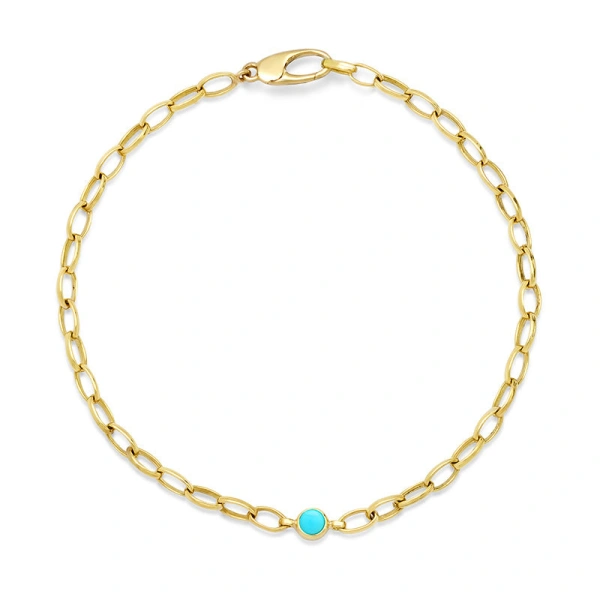 Jennifer Meyer Small Edith Link Bracelet with Single Turquoise Bezel Accent in 18K Yellow Gold | Fine Bracelets | Coveti
