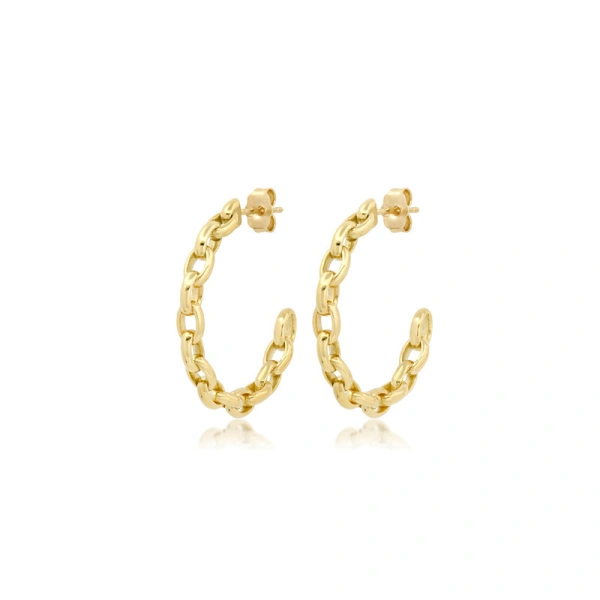 Jennifer Meyer Small Edith Link Hoops in 18K Yellow Gold | Fine Earrings | Coveti