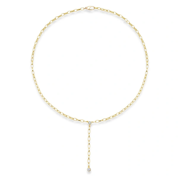 Jennifer Meyer Small Edith Link Lariat with Diamond Detail in 18K Yellow Gold | Fine Necklaces | Coveti
