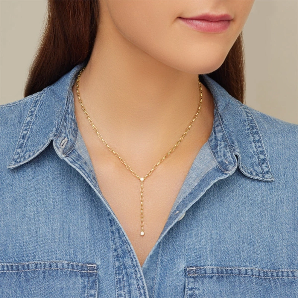 Jennifer Meyer Small Edith Link Lariat with Diamond Detail in 18K Yellow Gold | Fine Necklaces | Coveti