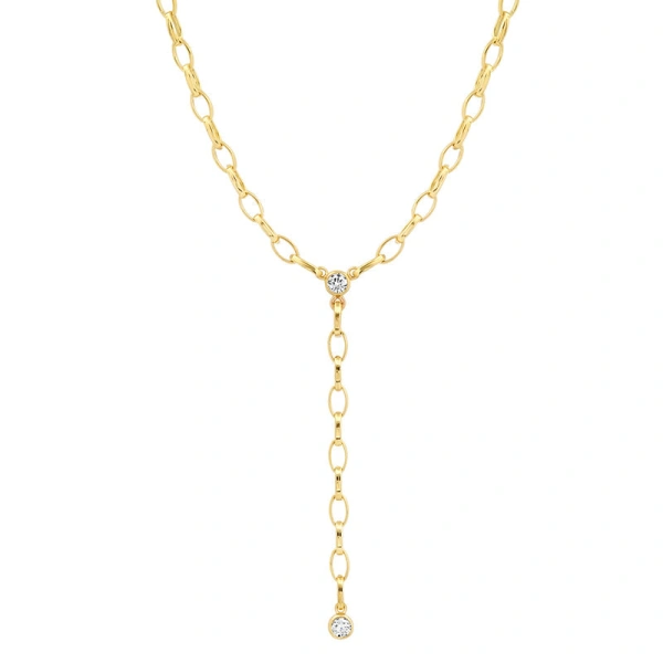 Small Edith Link Lariat with Diamond Detail in 18K Yellow Gold