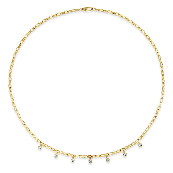 Jennifer Meyer Small Edith Link Necklace with 7 Diamond Bezel Dangle in 18K Yellow Gold | Fine Necklaces | Coveti