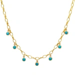 Jennifer Meyer Small Edith Link Necklace with 7 Turquoise Bezel Dangle in 18K Yellow Gold | Fine Necklaces | Coveti