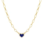 Jennifer Meyer Small Edith Link Necklace with Lapis Inlay Heart in 18K Yellow Gold | Fine Necklaces | Coveti