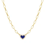 Jennifer Meyer Small Edith Link Necklace with Lapis Inlay Heart with Diamonds in 18K Yellow Gold | Fine Necklaces | Coveti