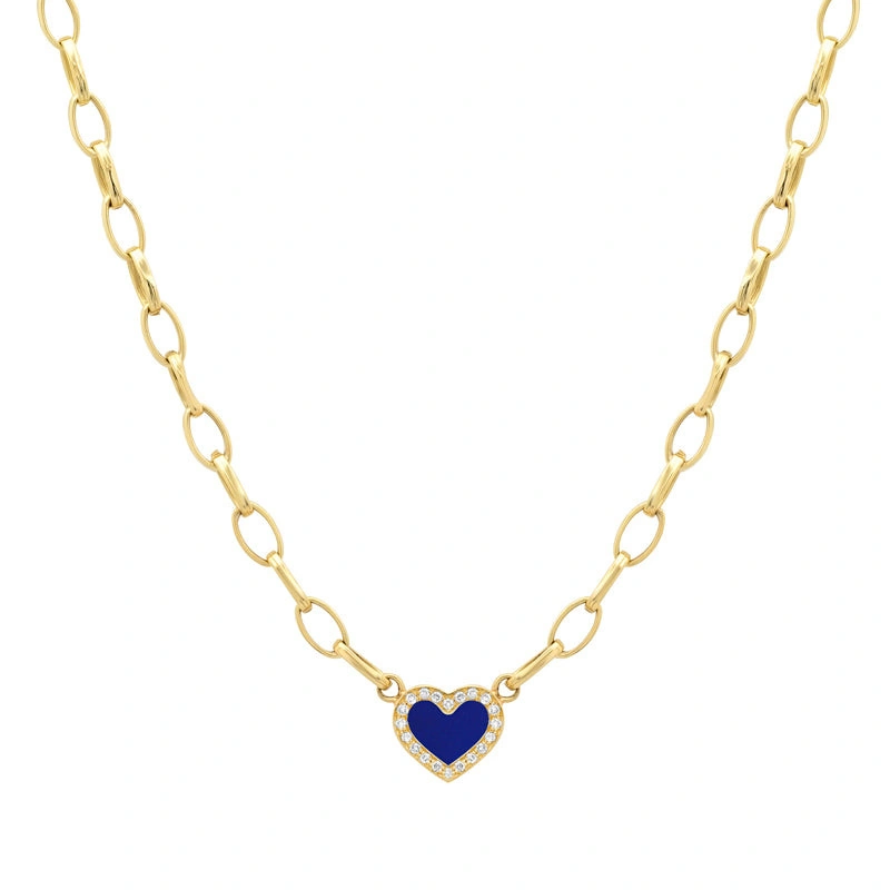 Jennifer Meyer Small Edith Link Necklace with Lapis Inlay Heart with Diamonds in 18K Yellow Gold Jennifer Meyer Small Edith Link Necklace with Lapis Inlay Heart with Diamonds in 18K Yellow Gold | Fine Necklaces | Coveti