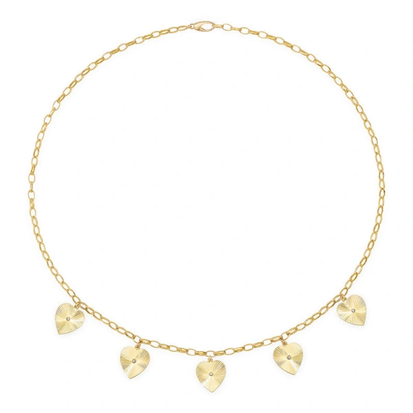 Jennifer Meyer Small Edith Link Necklace with Mini 70's Heart Accents in 18K Yellow Gold | Fine Necklaces | Coveti