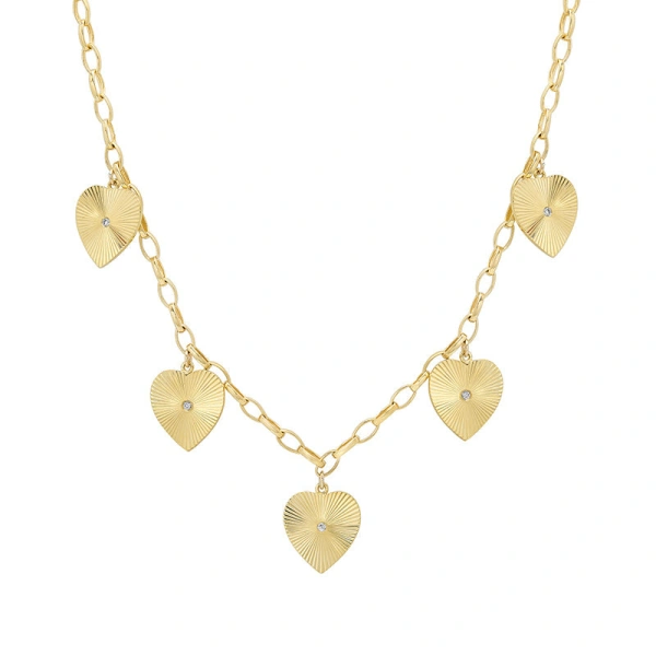 Jennifer Meyer Small Edith Link Necklace with Mini 70's Heart Accents in 18K Yellow Gold | Fine Necklaces | Coveti