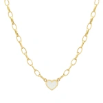 Jennifer Meyer Small Edith Link Necklace with Mother Of Pearl Inlay Heart in 18K Yellow Gold | Fine Necklaces | Coveti