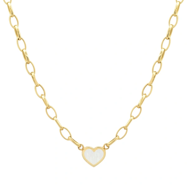 Jennifer Meyer Small Edith Link Necklace with Mother Of Pearl Inlay Heart in 18K Yellow Gold | Fine Necklaces | Coveti