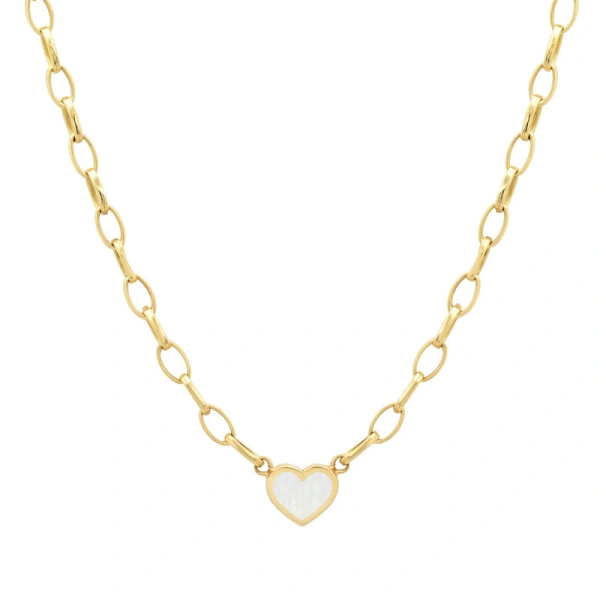 Jennifer Meyer Small Edith Link Necklace with Mother Of Pearl Inlay Heart in 18K Yellow Gold | Fine Necklaces | Coveti