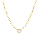 Jennifer Meyer Small Edith Link Necklace with Mother of Pearl Inlay Heart with Diamonds in 18K Yellow Gold | Fine Necklaces | Coveti