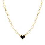 Jennifer Meyer Small Edith Link Necklace with Onyx Inlay Heart in 18K Yellow Gold | Fine Necklaces | Coveti