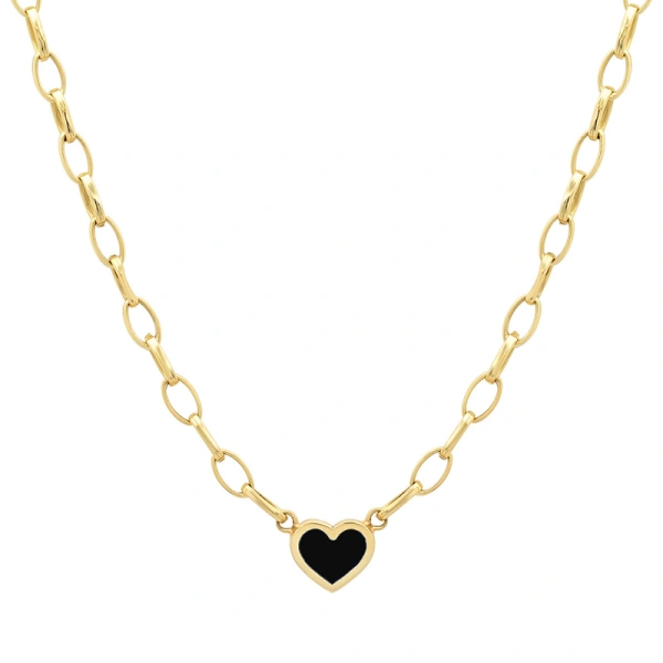 Jennifer Meyer Small Edith Link Necklace with Onyx Inlay Heart in 18K Yellow Gold | Fine Necklaces | Coveti