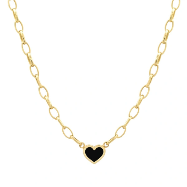 Jennifer Meyer Small Edith Link Necklace with Onyx Inlay Heart in 18K Yellow Gold | Fine Necklaces | Coveti