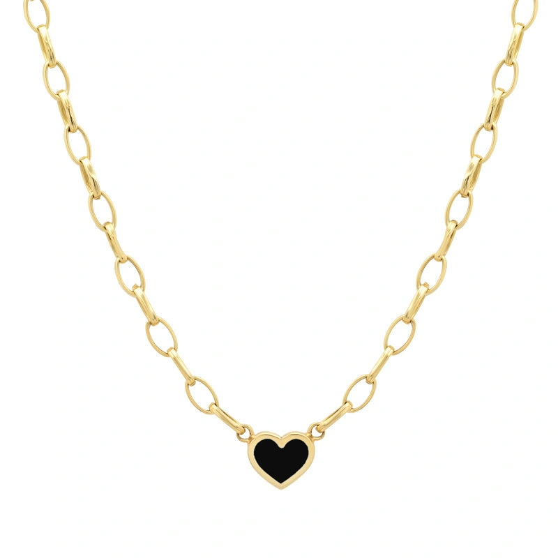 Jennifer Meyer Small Edith Link Necklace with Onyx Inlay Heart in 18K Yellow Gold Jennifer Meyer Small Edith Link Necklace with Onyx Inlay Heart in 18K Yellow Gold | Fine Necklaces | Coveti