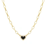 Jennifer Meyer Small Edith Link Necklace with Onyx Inlay Heart with Diamonds in 18K Yellow Gold | Fine Necklaces | Coveti