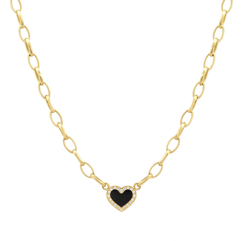 Jennifer Meyer Small Edith Link Necklace with Onyx Inlay Heart with Diamonds in 18K Yellow Gold Jennifer Meyer Small Edith Link Necklace with Onyx Inlay Heart with Diamonds in 18K Yellow Gold | Fine Necklaces | Coveti