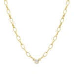 Jennifer Meyer Small Edith Link Necklace with Single Diamond Bezel Accent in 18K Yellow Gold | Fine Necklaces | Coveti