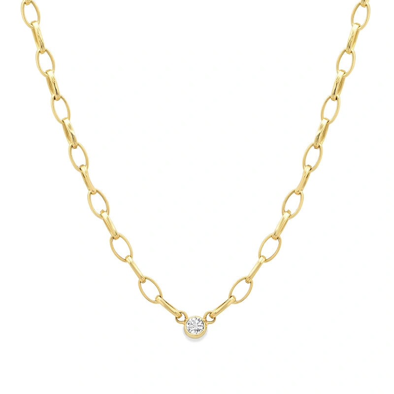 Jennifer Meyer Small Edith Link Necklace with Single Diamond Bezel Accent in 18K Yellow Gold Jennifer Meyer Small Edith Link Necklace with Single Diamond Bezel Accent in 18K Yellow Gold | Fine Necklaces | Coveti