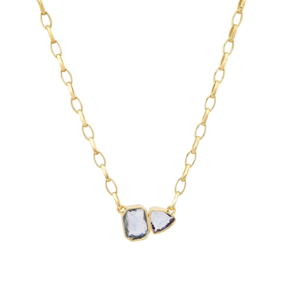 Jennifer Meyer Small Edith Link Necklace with Tanzanite and Sapphire Mosaic in 18K Yellow Gold | Fine Necklaces | Coveti
