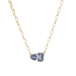Jennifer Meyer Small Edith Link Necklace with Tanzanite and Sapphire Mosaic in 18K Yellow Gold | Fine Necklaces | Coveti