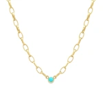 Jennifer Meyer Small Edith Link Necklace with Turquoise Bezel Accent in 18K Yellow Gold | Fine Necklaces | Coveti