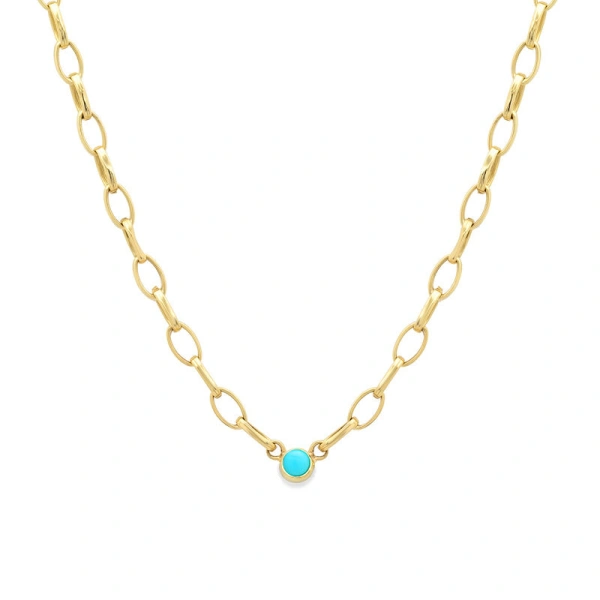 Jennifer Meyer Small Edith Link Necklace with Turquoise Bezel Accent in 18K Yellow Gold | Fine Necklaces | Coveti