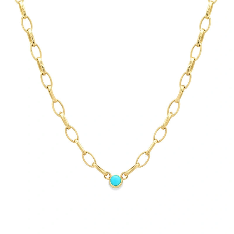Jennifer Meyer Small Edith Link Necklace with Turquoise Bezel Accent in 18K Yellow Gold Jennifer Meyer Small Edith Link Necklace with Turquoise Bezel Accent in 18K Yellow Gold | Fine Necklaces | Coveti