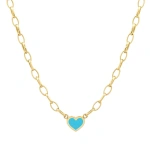 Jennifer Meyer Small Edith Link Necklace with Turquoise Inlay Heart in 18K Yellow Gold | Fine Necklaces | Coveti